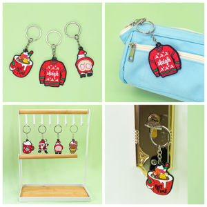 Porte-clés en PVC 2D sur le thème de Noël, en gros, motifs de Père Noël, de pain d'épices et de pulls, accessoires de porte-clés personnalisés <span class=keywords><strong>pour</strong></span> sacs, cadeaux - Product Image 4