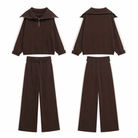 Ensemble deux pièces en maille pour femme avec rayures latérales, col mandarin, coupe classique, printemps, vente en gros directe usine