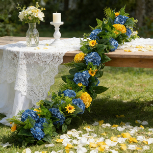 Nouvelle conception, magnifique chemin de table en soie avec des arrangements de fleurs orange, fleurs artificielles, décoration de mariage - Product Image 3