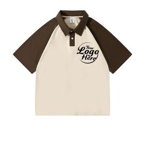 240g lourd Double fil 100% coton doux lisse Absorption de la sueur Streetwear bloc couleur manches raglan Polo T-shirt - Product Image 1