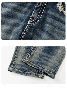Stock Men’s Heavy Stitch <b>Embroidered</b> Straight Leg Denim <b>Jeans</b> Vintage Enzyme Washed <b>jeans</b> for men - Product Image 6