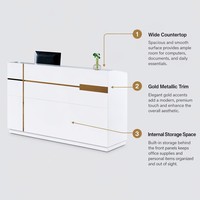Bureau d'accueil en bois blanc minimaliste moderne de luxe, écologique, durable, lisse, anti-traces de doigts, facile à nettoyer, pour hôtel, supermarché