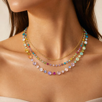 Collier bohème superposé avec pendentif zircon coloré et pierres naturelles, accessoire de fête plage pour femmes, vente en gros