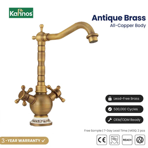 Vintage Bathroom Basin Faucet Double Handle <b>Brushed</b> Gold Finish Hot Cold Water Mixer <b>Deck</b> Mounted Classic Style - Product Image 1