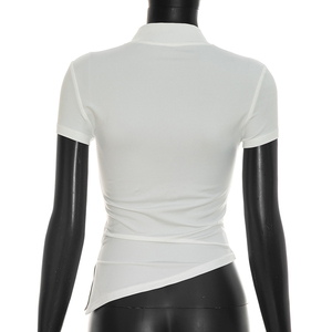 Viviblook Y26TP251 T-shirt à manches courtes pour femme, col rond, ourlet incliné, décontracté, nouvelle collection été - Product Image 4