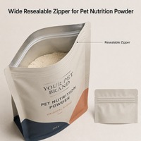 Sachet personnalisé à fond plat avec fermeture éclair pour poudre de suppléments pour animaux de compagnie, idéal pour les marques de nutrition canine et l'emballage d'aliments pour animaux sous marque privée