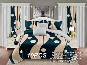 Ensemble de literie en polyester à imprimé de grandes fleurs vertes, 10 pièces, taille King - Product Image 4