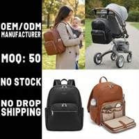 Sac à dos de voyage pour maman en cuir végétalien, marque privée, avec matelas à langer, pochette pour bagages et sangles de poussette, fabricant OEM