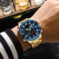 POEDAGAR jam tangan pria tampilan Digital, jam tangan kuarsa baja tahan karat tahan air bercahaya dengan casing Oval mewah