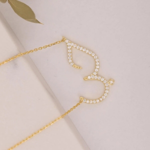Alla moda oro 18k placcato in arabe <span class=keywords><strong>Love</strong></span> <span class=keywords><strong>Love</strong></span> ciondolo collana arabica simbolo d'amore arabica gioielli d'amore CZ collana di pietra regalo per lei - Product Image 3