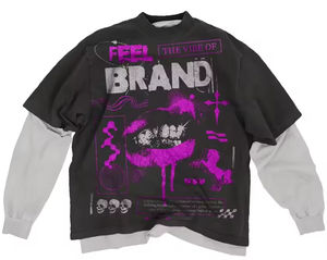 High Quality Custom Cotton Double Layer <b>Long</b> Sleeve <b>T</b>-<b>Shirt</b> for <b>Men</b> Oversized O-Neck Design Printed-Wholesale Screen <b>T</b>-<b>Shirt</b> - Product Image 6