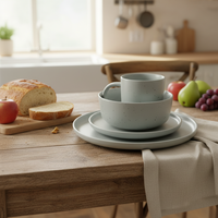 Service de table en grès élégant et luxueux |   Ensemble de 4 assiettes et bols en céramique grise |   Lave-vaisselle résistant à la chaleur et étanche |   pour la maison