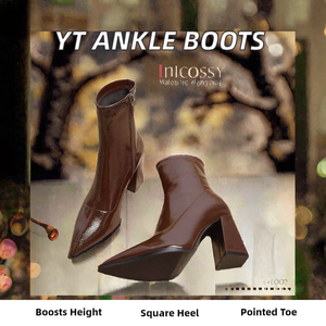 Botines Elegantes de Mujer para Otoño-Invierno, Novedad, de Charol Puntiagudo, Tacón Grueso, Estilo Delgado, Caña Corta con Cremallera, Diseño Graffiti, Aumento de Altura - Product Image 2