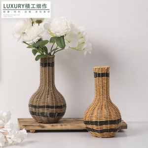 Vase tissé à la main en rotin, vase à fleurs pour la décoration de la maison, ornement de bureau, motif circulaire XH24-315 - Product Image 5