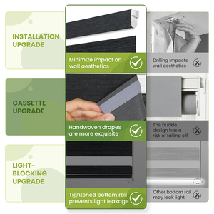 ستائر زيبرا مزدوجة الطبقات بدون حفر أو أدوات، ستائر تعتيم سهلة التركيب للاستخدام اليومي - Product Image 5