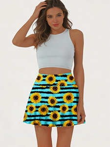 Minifalda acampanada de cintura natural, azul y negra, de punto, elástica, informal, para verano - Product Image 2