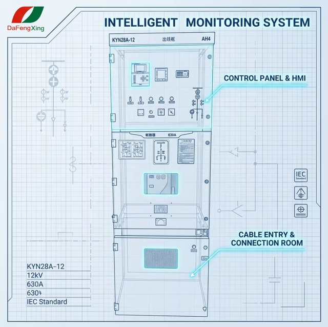 Electrical Equipment Distribution Board KYN28 12kV 1250A 25KA High Voltage Power Cabinet DaFengXing Aluminium Zinc Coated IP4X
