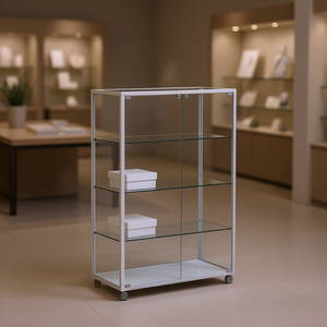 ตู้โชว์โครงอะลูมิเนียม 95x37x140 ซม. สีขาว พร้อมกระจกนิรภัยและประตูล็อคได้สำหรับตู้โชว์ - Product Image 3