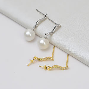 Boucles d'oreilles en argent S925 avec perles de 8-9 mm, JG5354, boucle d'oreille DIY et accessoires de support vide pour femmes, taille 4 mm - Product Image 1