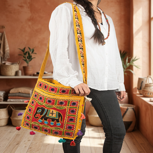 Sac à main fourre-tout bandoulière en toile pour femme, style hobo, idéal pour l'école et les voyages, avec fermeture éclair et broderie multicolore - Product Image 3
