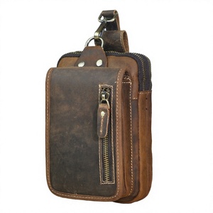 Sac banane vintage en cuir véritable pour homme avec fermeture éclair antivol, sac à bandoulière croisé - Product Image 2