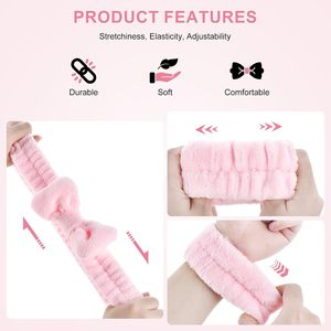 Ensemble de bandeaux et de bracelets de <span class=keywords><strong>spa</strong></span> pour femmes, en polaire corail douce et élastique, pour maquillage et soins personnels, avec logo personnalisé - Product Image 3