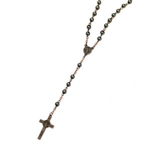 Collier croix style euro-américain, punk rock, chaîne de perles de chapelet en pierre noire, pendentif gothique sombre - Product Image 6