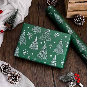 Christmas Wrapping Paper Roll 17in x 27ft Green Foil Tree Star Design Holiday Gift <b>Wrap</b> Recyclable Single Side Craft Use - Product Image 5