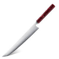 Couteau à sushi de cuisine de 10,5 pouces, 5 couches d'acier inoxydable à haute teneur en carbone, couteau à sushi Sakimaru avec manche en résine rouge et tissu de cuivre