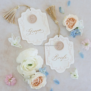 Customized Die Cut Shaped Wedding Card Set Tassel Invitation RSVP Menu Included Personalized Vintage Letterpress <b>Printed</b> <b>Paper</b> - Product Image 2