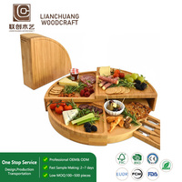 Planche à fromage en bambou extensible à 4 niveaux, plateau à charcuterie rotatif pliable en bois de 18 pouces avec tiroir et outils dissimulés