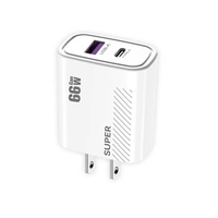 Chargeur rapide pour téléphone portable 66W avec câble USB Type-C PD, chargeur USB Type-C à charge rapide, adaptateur de voyage USB-C, prise EU US