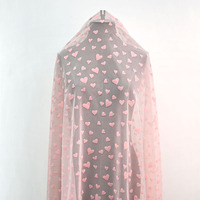 Tela de tul de malla transparente de poliéster y elastano, suave, elástica, ligera, con flocado de corazones, para vestidos, velos y moda infantil