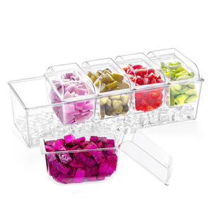 Recipientes de Plástico para Servir Condimentos, Bandeja de Servicio Refrigerada con Hielo, Acrílico, 5 Contenedores, Organizador de Condimentos Refrigerado con Tapas Separadas - Product Image 1