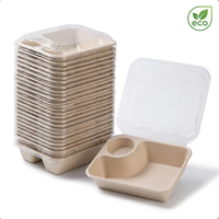 Boîte à Gyoza en Bagasse de Canne à Sucre Écologique 850ml, la Plus Vendue, avec Compartiment pour Sauce, Jetable, Micro-ondable, Récipient Alimentaire Rectangulaire avec Couvercle