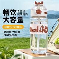 Bouteille d'eau en plastique anti-fuite de 600 ml pour enfants avec motif cheval et bande anti-chaleur