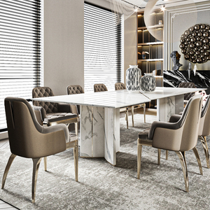 Luxury Designer High Quality Fashion Simple <strong>Dining</strong> Tables <strong>White</strong> Marble Rectangular <strong>Dining</strong> Table <strong>Set</strong> - Product Image 1