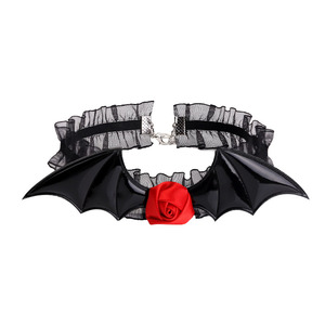 Collier ras du cou Halloween Rose Chauve-souris Araignée pour Femme, Collier Pendentif Clochette en Dentelle et Cuir pour Cosplay, Bijou Gothique, Cadeau de Fête - Product Image 2