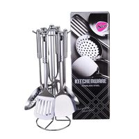 Ensemble d'ustensiles de cuisine en acier inoxydable 7 pièces Gadgets de cuisine Turner Pasta Server Louche Cuillères de service Fourchette avec porte-ustensile