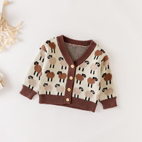 Manteau en tricot d'automne pour enfants, haut pour fille, manteau en tricot mignon avec motif d'ours pour nouveau-né, cardigan chaud en tricot pour bébé fille, vêtements pour enfants