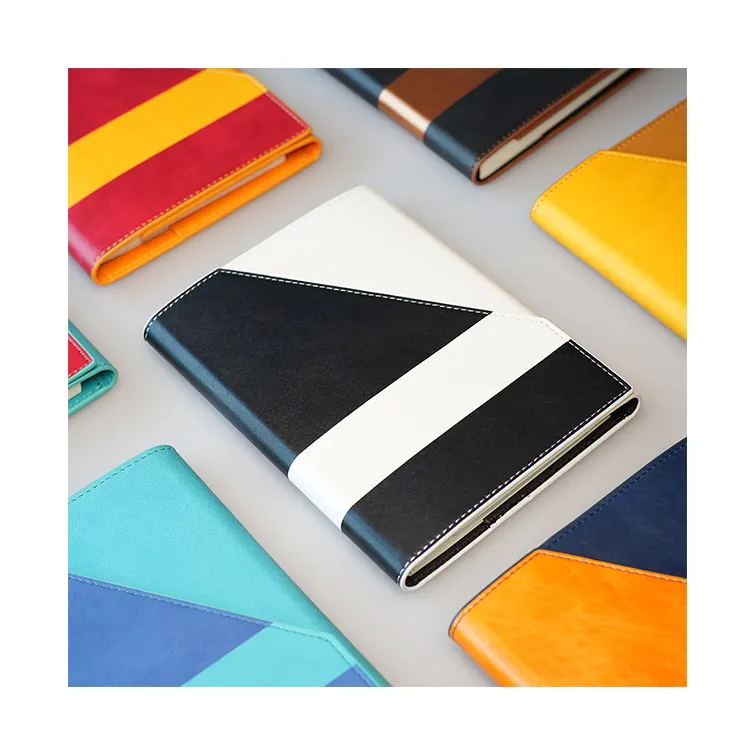 Cuadernos de negocios de cuero PU A5, con logotipo personalizable, diario hecho a mano, tapa dura, 2 tonos, planificador magnético, Agenda 2022