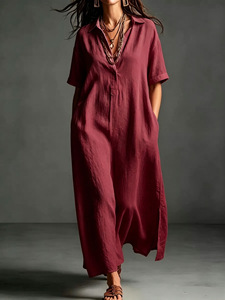 Nuovo Abito Estivo Casual da Donna 2026, <span class=keywords><strong>Vestito</strong></span> <span class=keywords><strong>Lungo</strong></span> Oversize <span class=keywords><strong>con</strong></span> <span class=keywords><strong>Spacco</strong></span> <span class=keywords><strong>Laterale</strong></span>, Bottoni, Scollo a V e Maniche Corte <span class=keywords><strong>con</strong></span> Polsini - Product Image 6