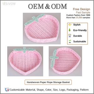 Panier de rangement <span class=keywords><strong>en</strong></span> corde de papier rose <span class=keywords><strong>en</strong></span> forme de cœur, tressé <span class=keywords><strong>à</strong></span> la main, plateau peu profond ajouré pour la décoration de la chambre d'enfant, de la crèche ou de l'entrée, cadeau de la Saint-Valentin - Product Image 2