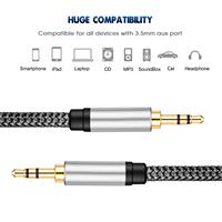 Câble auxiliaire en nylon tressé de 3.5mm 1 M, adaptateur d'entrée auxiliaire audio mâle à mâle pour casque, voiture, stéréos domestiques