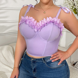 <span class=keywords><strong>Top</strong></span> Corsetto Viola Taglie Forti da Donna con Volant e Fiocco, Spalline Sottili, Modellante Versatile per Abbigliamento Esterno - Product Image 4