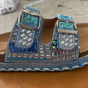 Sandalias de <span class=keywords><strong>mujer</strong></span> retro de moda con suela gruesa, doble hebilla y pedrería, de corcho, estilo <span class=keywords><strong>Birkenstock</strong></span>, elegantes y casuales para verano - Product Image 3
