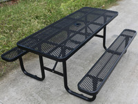 Table de pique-nique en acier enduit de thermoplastique commerciale publique extérieure Restaurant extérieur Jardin Patio Table à manger en métal banc