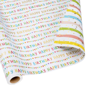 Pastel Birthday Letter Decorative Wrapping <b>Paper</b> <b>Roll</b> Dual Face Striped Design For Children Holiday Birthday Gift Packing Supply - Product Image 1