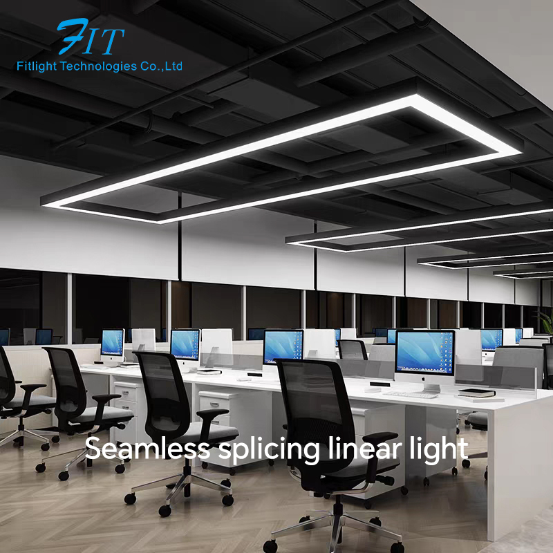 Modern Black White Gold Aluminum Linear Suspension Pendant Light Fixture Seamless Splicing for Room Gym Mall Office Home Indoor