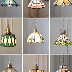 <span class=keywords><strong>Lampe</strong></span> à souder rétro en laiton artisanal, style américain, pour chevet, couloir, salle à manger, café et petite pièce en verre coloré - Product Image 1